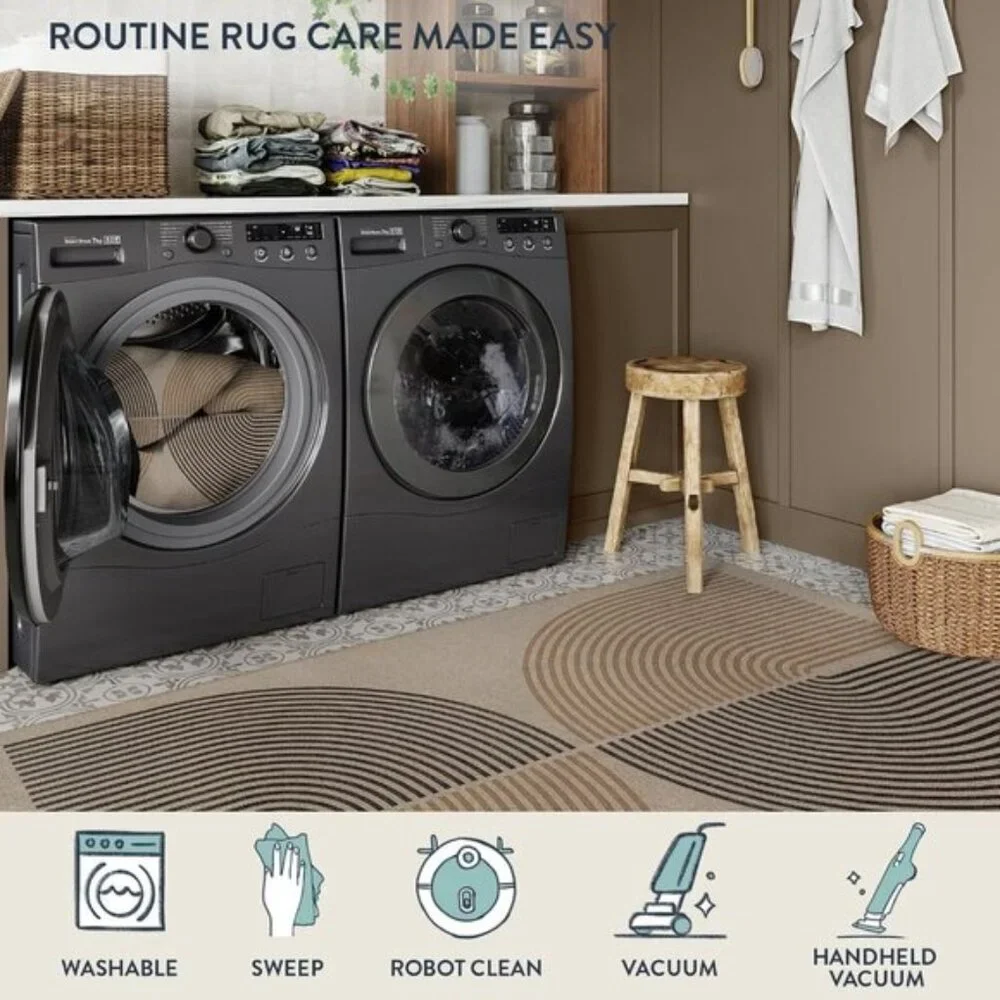 New 2x6 Modern Rainbow Jute Rug, Washable Non-Slip Runner for Kitchen & Hallway